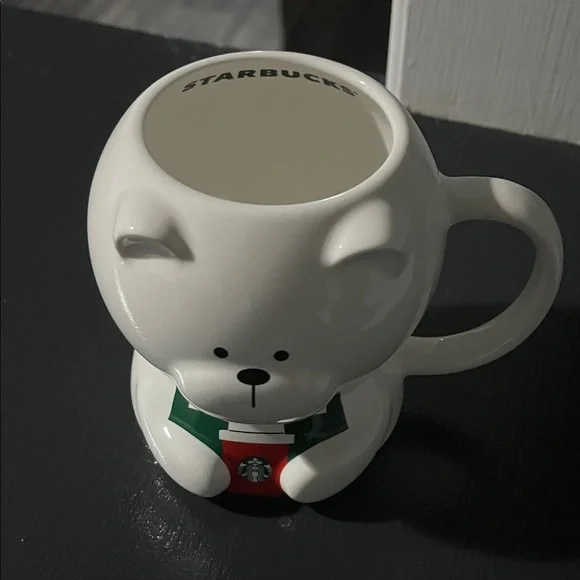 Starbucks White Bear Mug with Red Cup and Green Sweater Accent - Picture 2 of 6